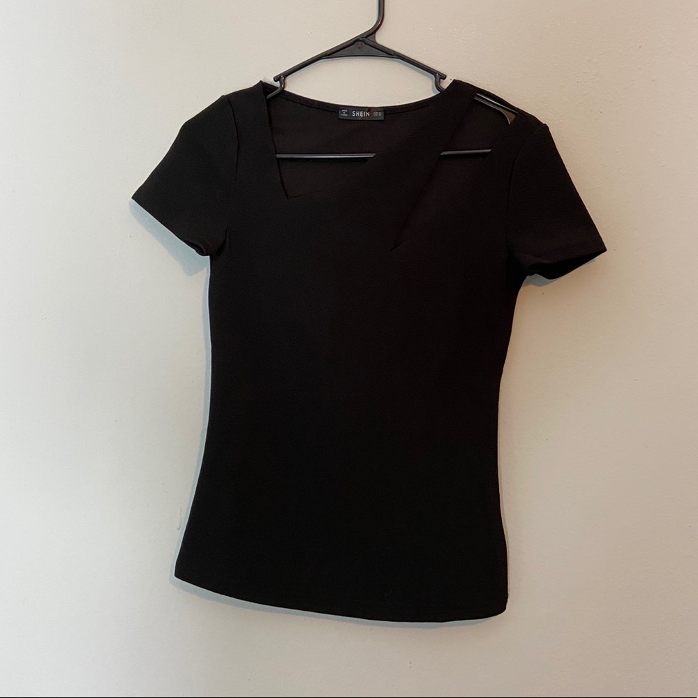 NWOT** Shein XS Black Cut-Out Textured Fit Tee - Picture 2 of 6